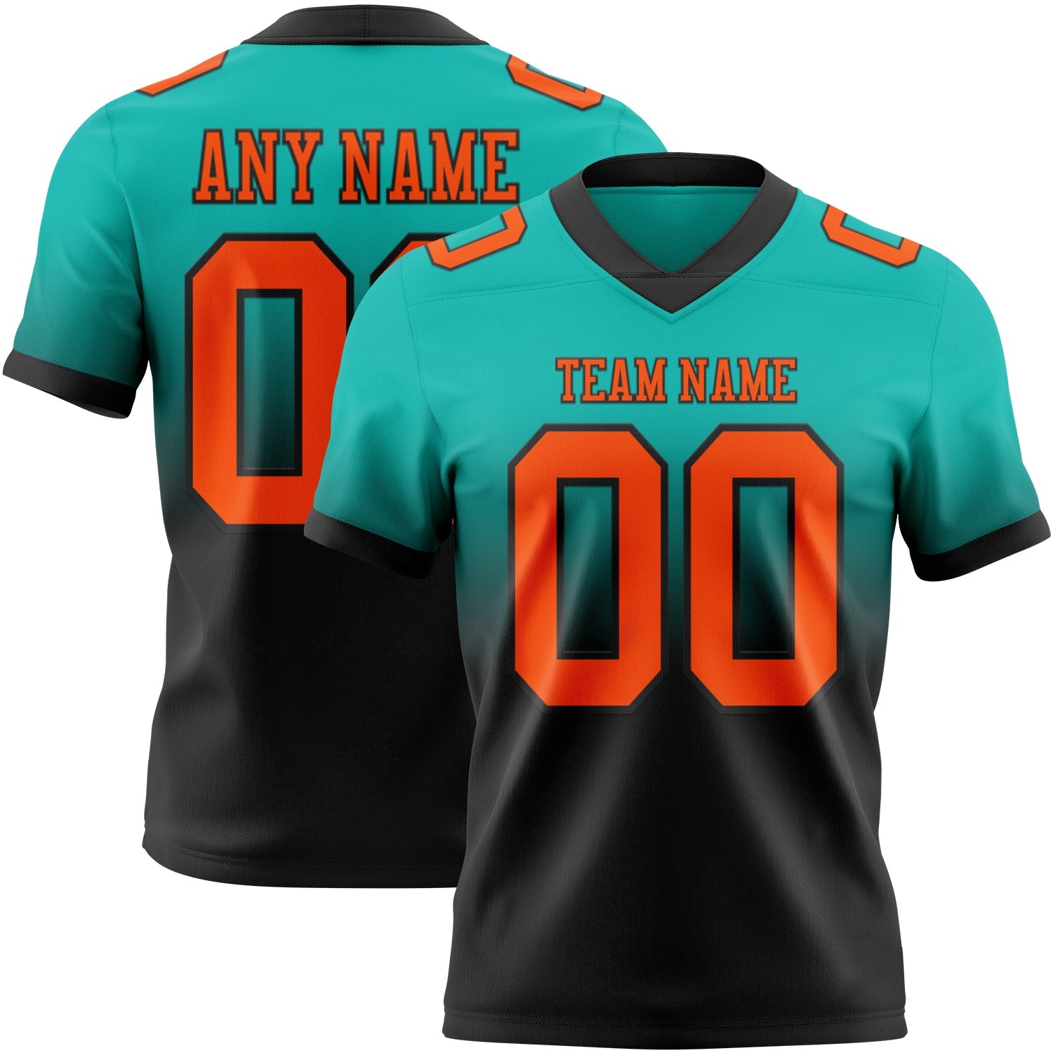 Custom Aqua Orange-Black Mesh Authentic Fade Fashion Football Jersey - Sky-Custom