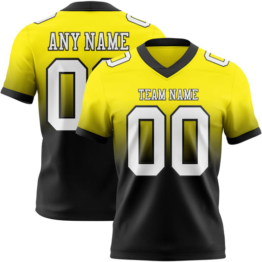 Custom Light Yellow White-Black Mesh Authentic Fade Fashion Football Jersey - Sky-Custom