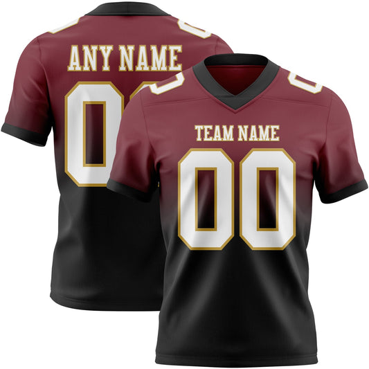Custom Burgundy White Black-Old Gold Mesh Authentic Fade Fashion Football Jersey - Sky-Custom
