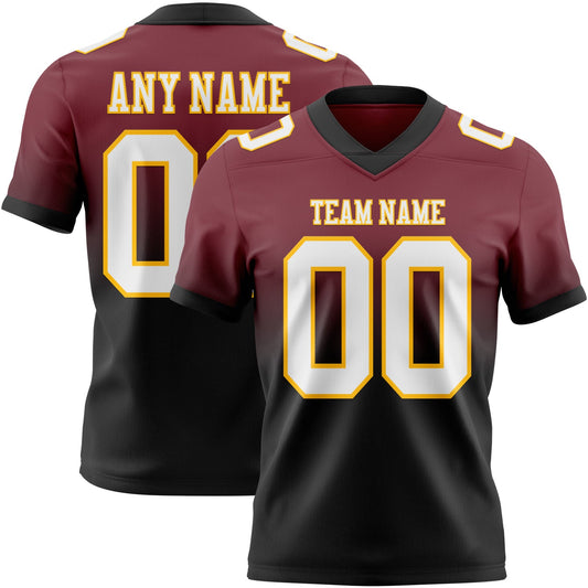 Custom Burgundy White Black-Gold Mesh Authentic Fade Fashion Football Jersey - Sky-Custom