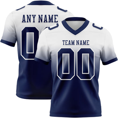 Custom White Navy Mesh Authentic Fade Fashion Football Jersey - Sky-Custom