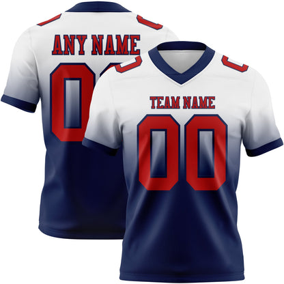 Custom White Red-Navy Mesh Authentic Fade Fashion Football Jersey - Sky-Custom
