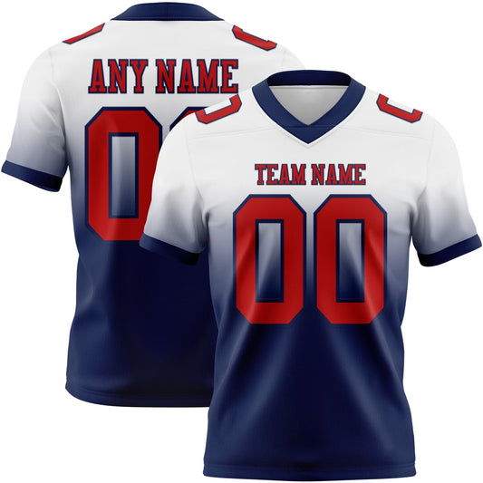 Custom White Red-Navy Mesh Authentic Fade Fashion Football Jersey - Sky-Custom