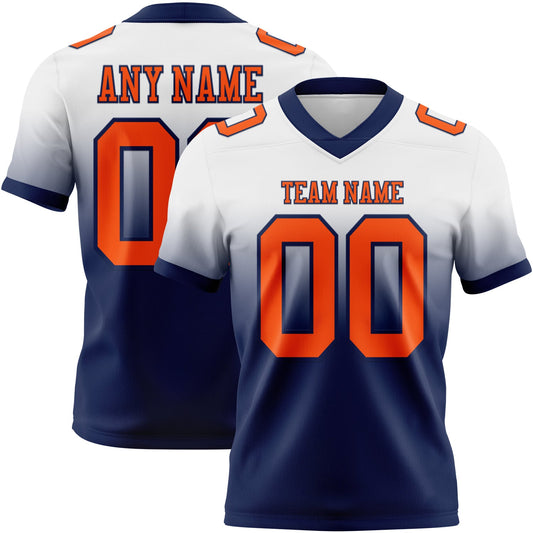 Custom White Orange-Navy Mesh Authentic Fade Fashion Football Jersey - Sky-Custom