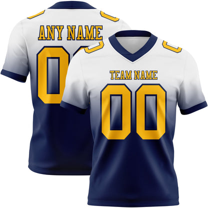 Custom White Gold-Navy Mesh Authentic Fade Fashion Football Jersey - Sky-Custom