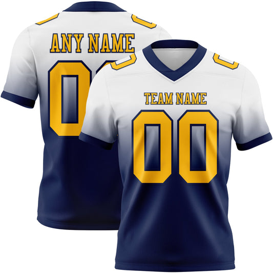 Custom White Gold-Navy Mesh Authentic Fade Fashion Football Jersey - Sky-Custom