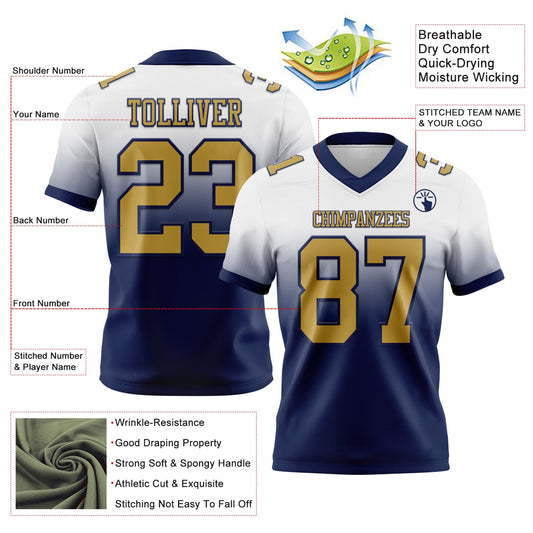 Custom White Old Gold-Navy Mesh Authentic Fade Fashion Football Jersey - Sky-Custom