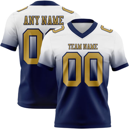 Custom White Old Gold-Navy Mesh Authentic Fade Fashion Football Jersey - Sky-Custom