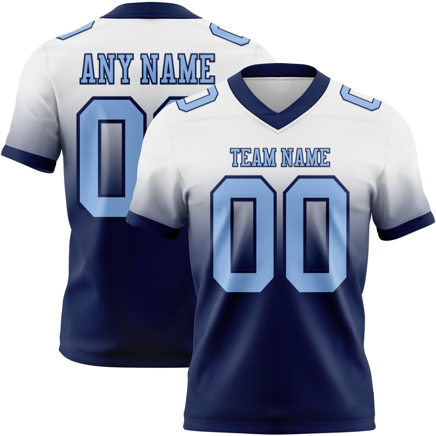 Custom White Light Blue-Navy Mesh Authentic Fade Fashion Football Jersey - Sky-Custom