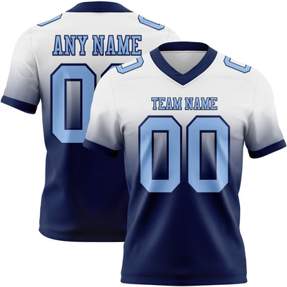 Custom White Light Blue-Navy Mesh Authentic Fade Fashion Football Jersey - Sky-Custom