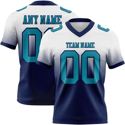 Custom White Teal-Navy Mesh Authentic Fade Fashion Football Jersey - Sky-Custom