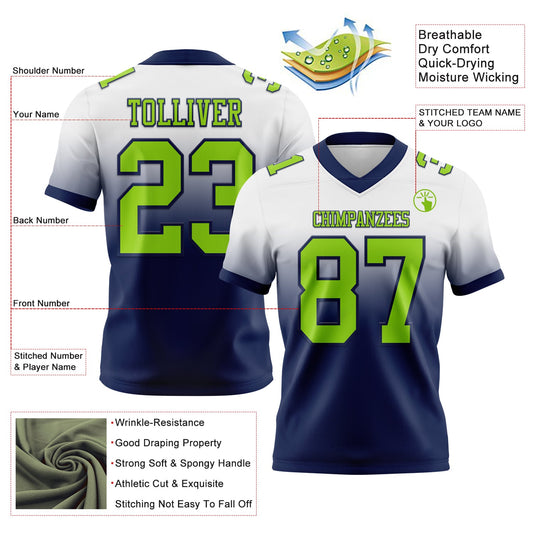 Custom White Neon Green-Navy Mesh Authentic Fade Fashion Football Jersey - Sky-Custom