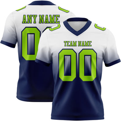Custom White Neon Green-Navy Mesh Authentic Fade Fashion Football Jersey - Sky-Custom