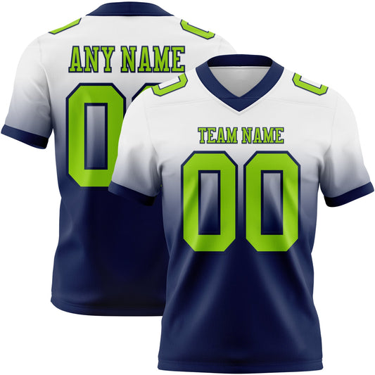 Custom White Neon Green-Navy Mesh Authentic Fade Fashion Football Jersey - Sky-Custom