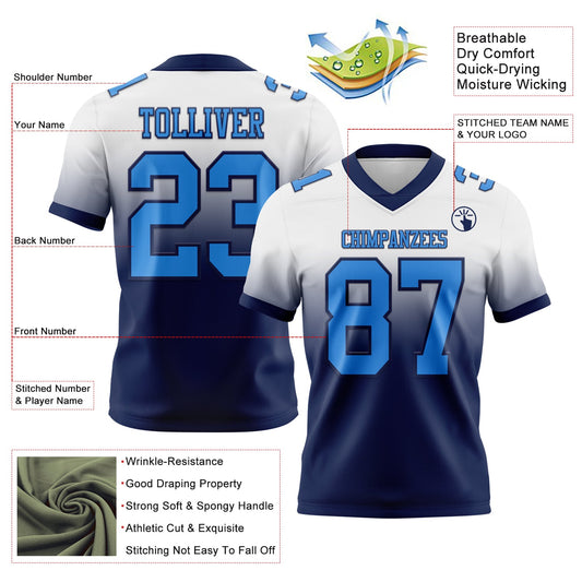 Custom White Powder Blue-Navy Mesh Authentic Fade Fashion Football Jersey - Sky-Custom
