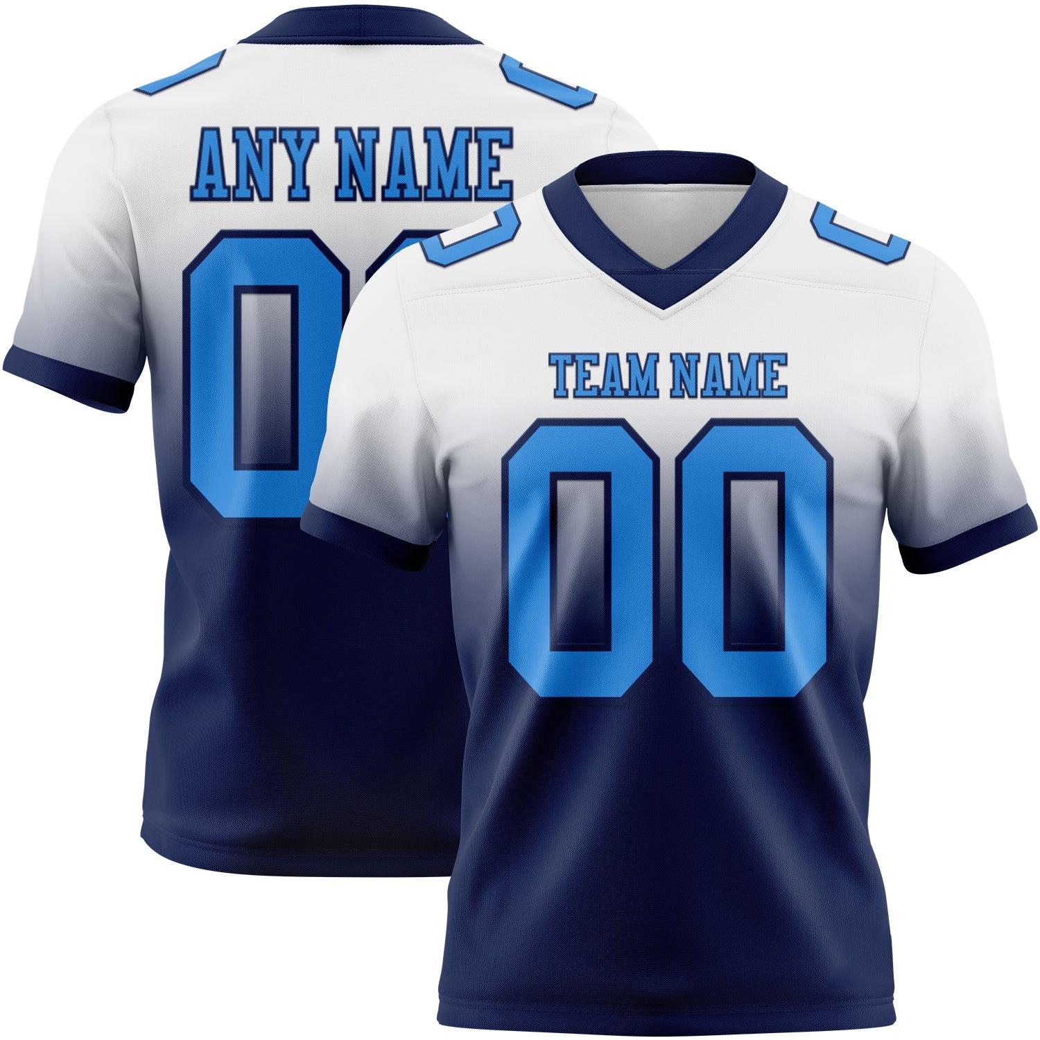 Custom White Powder Blue-Navy Mesh Authentic Fade Fashion Football Jersey - Sky-Custom