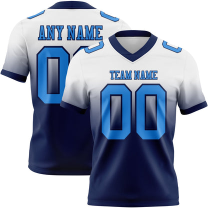 Custom White Powder Blue-Navy Mesh Authentic Fade Fashion Football Jersey - Sky-Custom