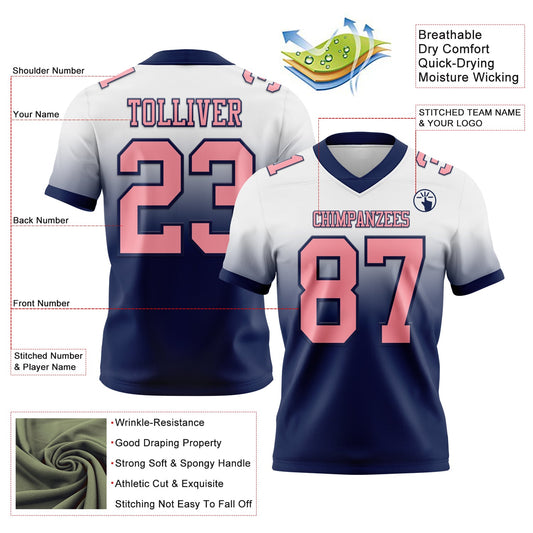Custom White Medium Pink-Navy Mesh Authentic Fade Fashion Football Jersey - Sky-Custom
