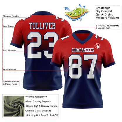 Custom Red White-Navy Mesh Authentic Fade Fashion Football Jersey - Sky-Custom