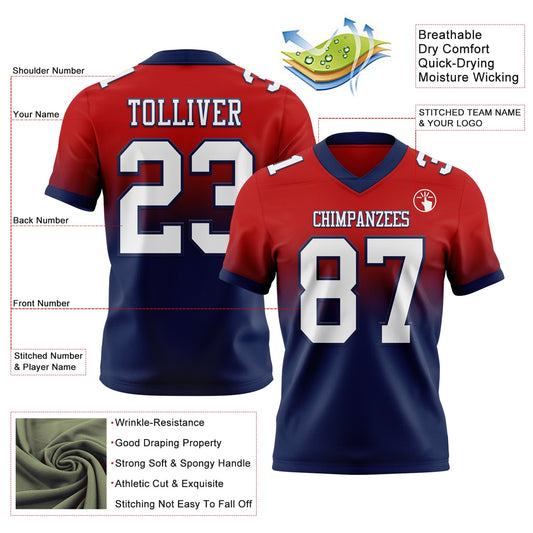 Custom Red White-Navy Mesh Authentic Fade Fashion Football Jersey - Sky-Custom