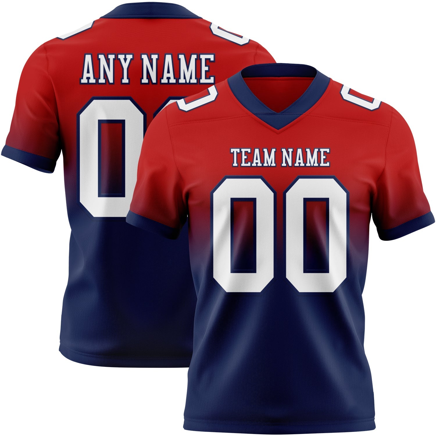 Custom Red White-Navy Mesh Authentic Fade Fashion Football Jersey - Sky-Custom