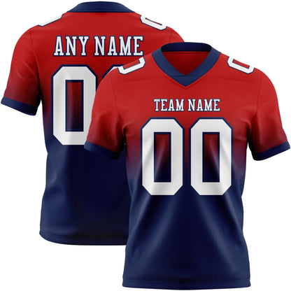 Custom Red White-Navy Mesh Authentic Fade Fashion Football Jersey - Sky-Custom