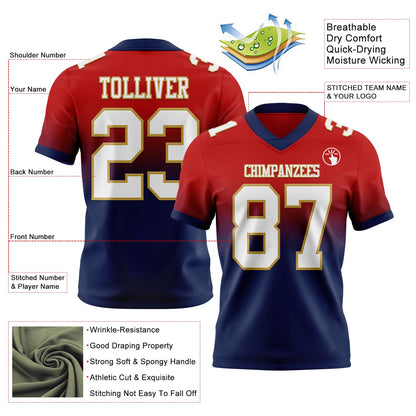 Custom Red White Navy-Old Gold Mesh Authentic Fade Fashion Football Jersey - Sky-Custom