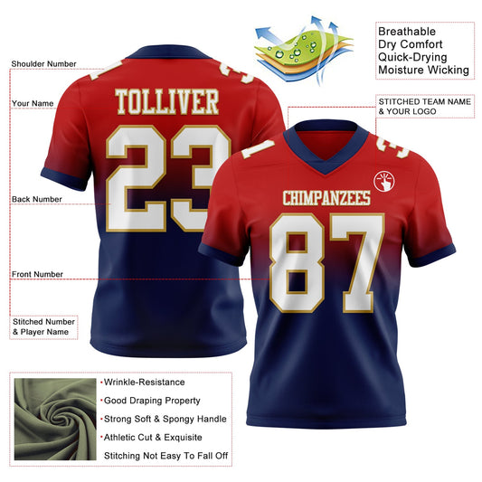 Custom Red White Navy-Old Gold Mesh Authentic Fade Fashion Football Jersey - Sky-Custom