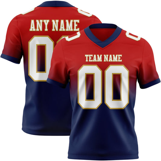 Custom Red White Navy-Old Gold Mesh Authentic Fade Fashion Football Jersey - Sky-Custom