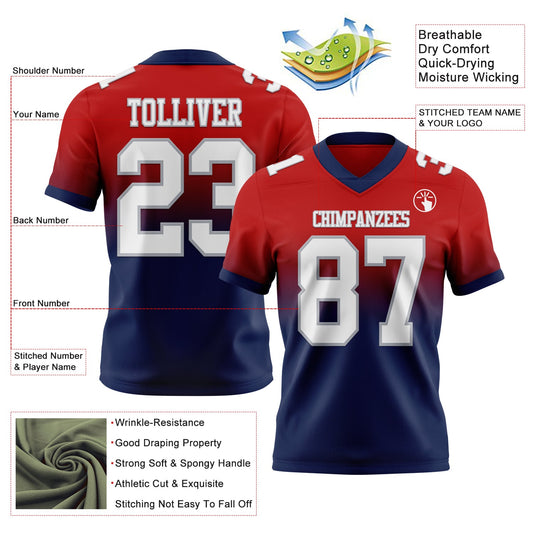 Custom Red White Navy-Gray Mesh Authentic Fade Fashion Football Jersey - Sky-Custom