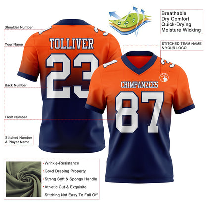 Custom Orange White-Navy Mesh Authentic Fade Fashion Football Jersey - Sky-Custom