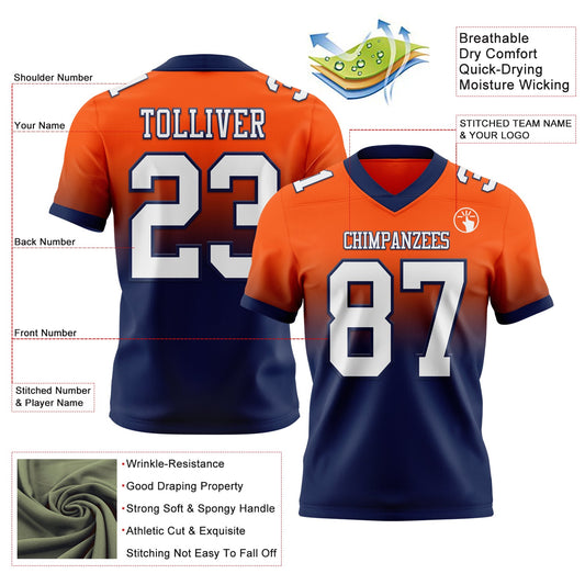Custom Orange White-Navy Mesh Authentic Fade Fashion Football Jersey - Sky-Custom