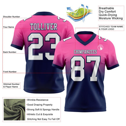 Custom Pink White-Navy Mesh Authentic Fade Fashion Football Jersey - Sky-Custom