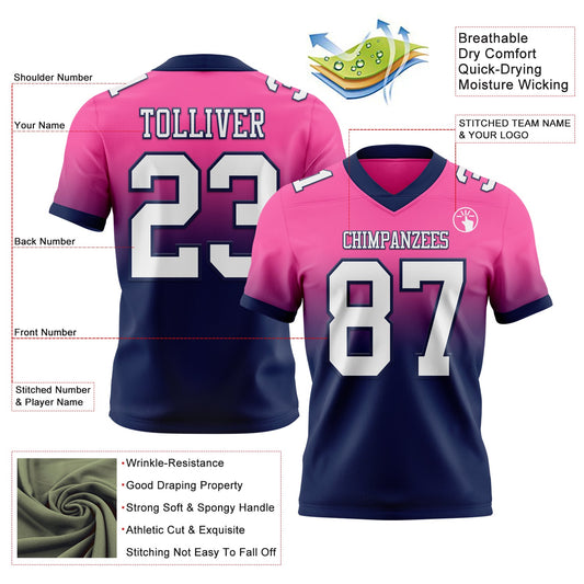 Custom Pink White-Navy Mesh Authentic Fade Fashion Football Jersey - Sky-Custom