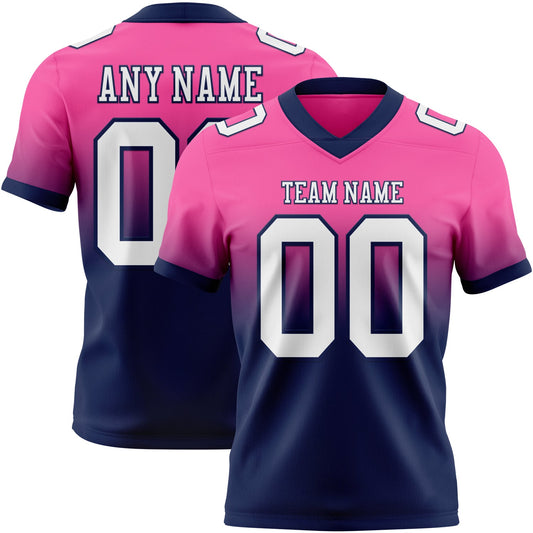 Custom Pink White-Navy Mesh Authentic Fade Fashion Football Jersey - Sky-Custom