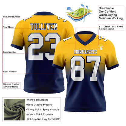 Custom Gold White-Navy Mesh Authentic Fade Fashion Football Jersey - Sky-Custom