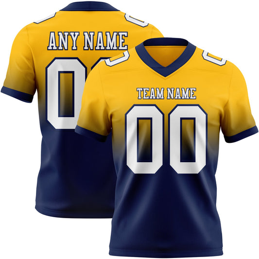 Custom Gold White-Navy Mesh Authentic Fade Fashion Football Jersey - Sky-Custom