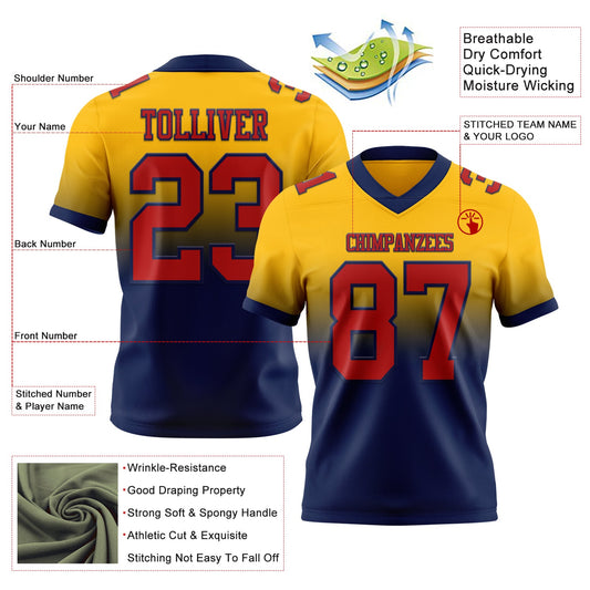 Custom Gold Red-Navy Mesh Authentic Fade Fashion Football Jersey - Sky-Custom