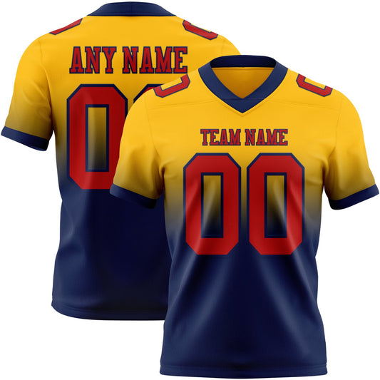 Custom Gold Red-Navy Mesh Authentic Fade Fashion Football Jersey - Sky-Custom