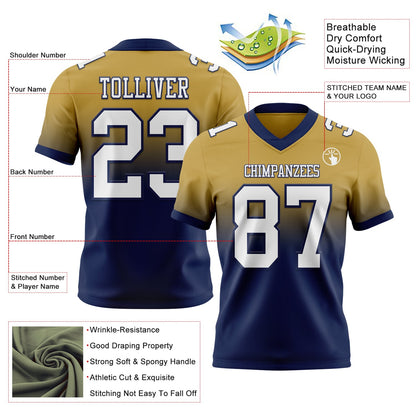 Custom Old Gold White-Navy Mesh Authentic Fade Fashion Football Jersey - Sky-Custom