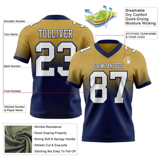 Custom Old Gold White-Navy Mesh Authentic Fade Fashion Football Jersey - Sky-Custom