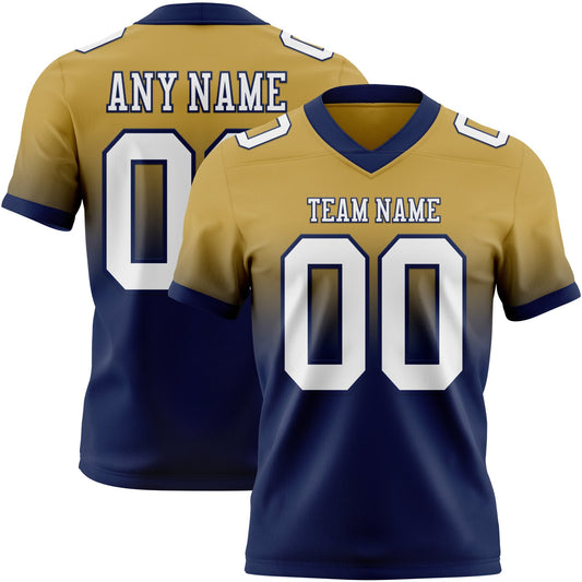 Custom Old Gold White-Navy Mesh Authentic Fade Fashion Football Jersey - Sky-Custom