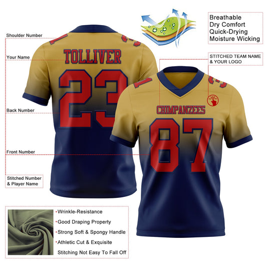 Custom Old Gold Red-Navy Mesh Authentic Fade Fashion Football Jersey - Sky-Custom