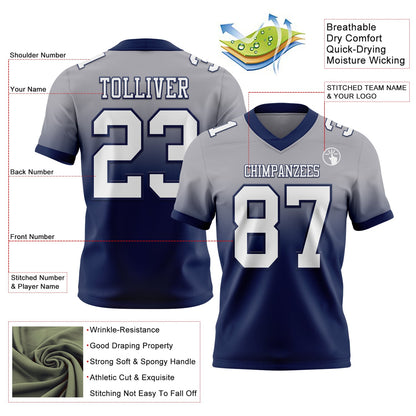 Custom Gray White-Navy Mesh Authentic Fade Fashion Football Jersey - Sky-Custom