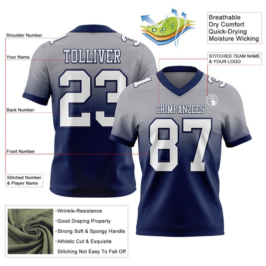 Custom Gray White-Navy Mesh Authentic Fade Fashion Football Jersey - Sky-Custom