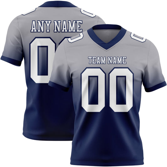 Custom Gray White-Navy Mesh Authentic Fade Fashion Football Jersey - Sky-Custom
