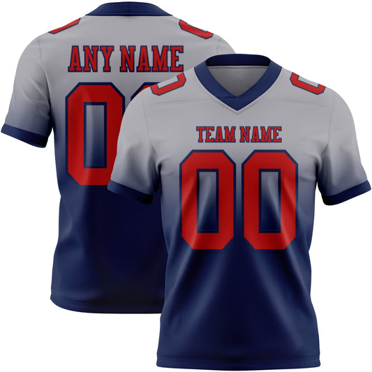 Custom Gray Red-Navy Mesh Authentic Fade Fashion Football Jersey - Sky-Custom