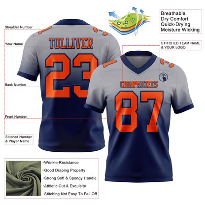 Custom Gray Orange-Navy Mesh Authentic Fade Fashion Football Jersey - Sky-Custom
