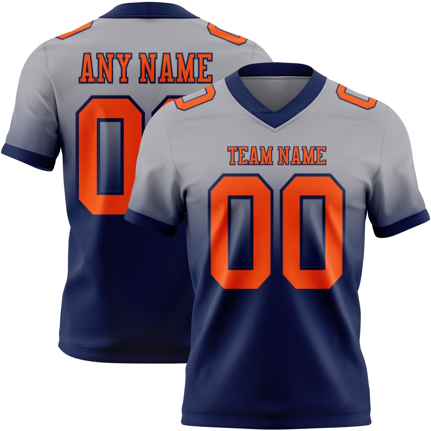 Custom Gray Orange-Navy Mesh Authentic Fade Fashion Football Jersey - Sky-Custom