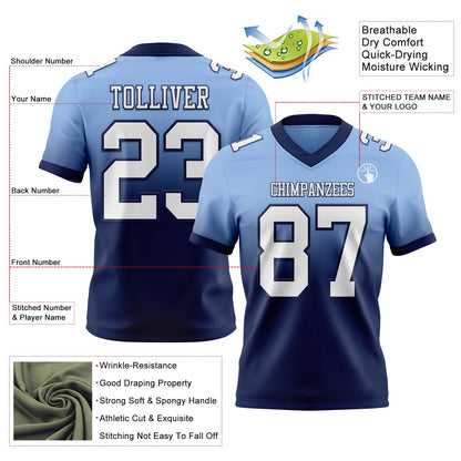 Custom Light Blue White-Navy Mesh Authentic Fade Fashion Football Jersey - Sky-Custom
